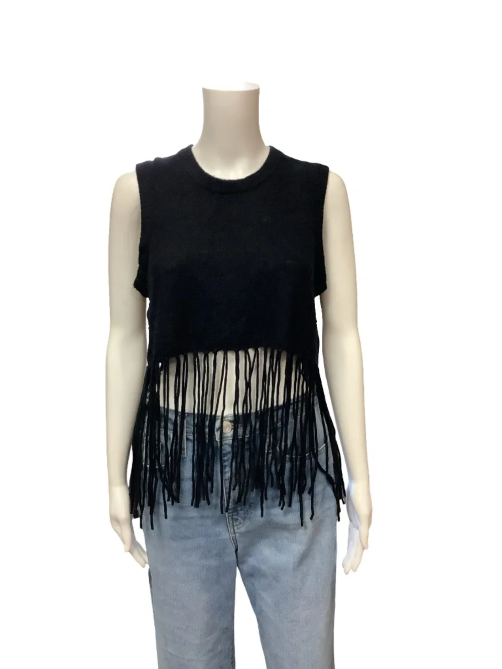 Minnie Rose Cashmere Fringe Crew Neck Sweater Vest Size